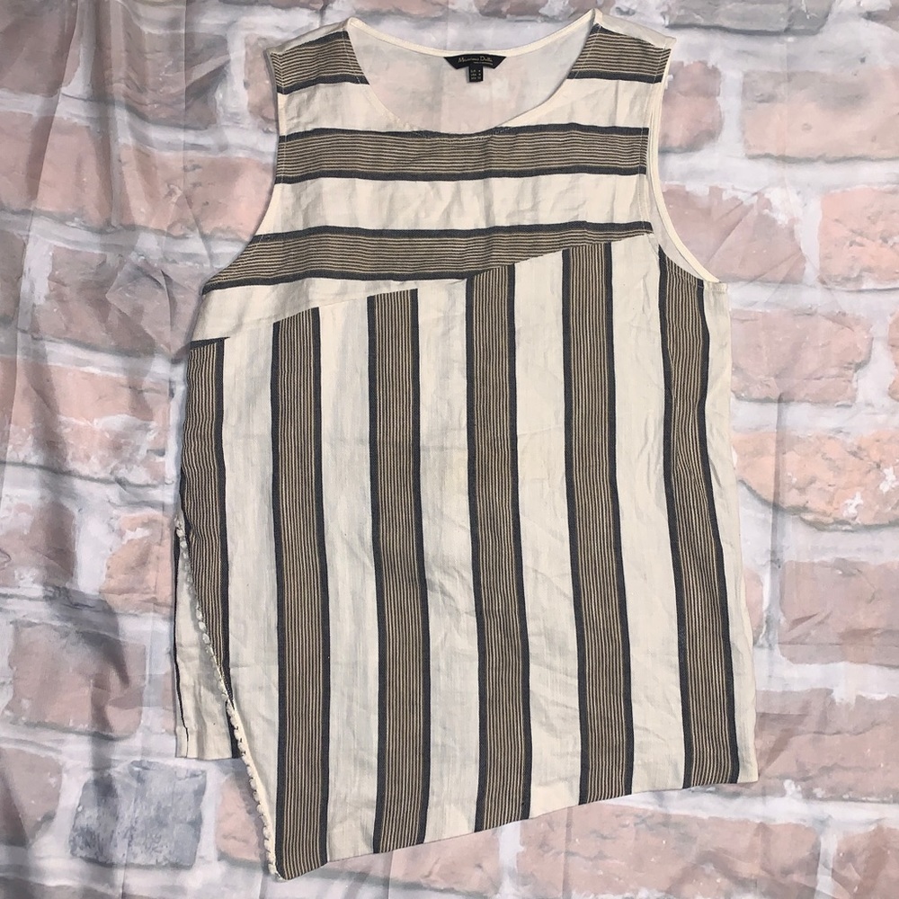 Massimo Dutti Cream and Brown Striped Sleeveless Top